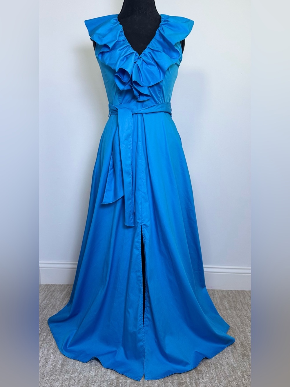 Boston Proper Blue Ruffle Belted Maxi Dress Size 4